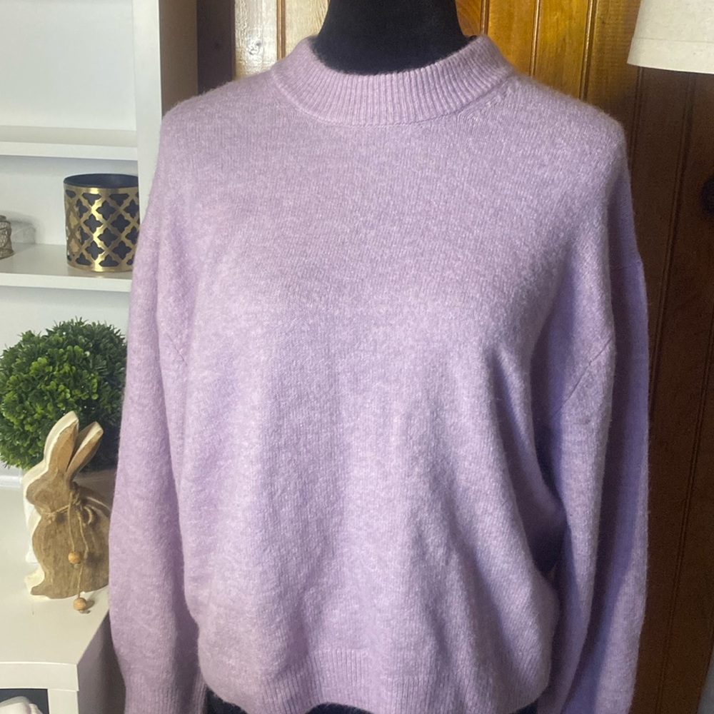 NWT. Size Small. Lavender Mock neck loose fit, wide arm sweater